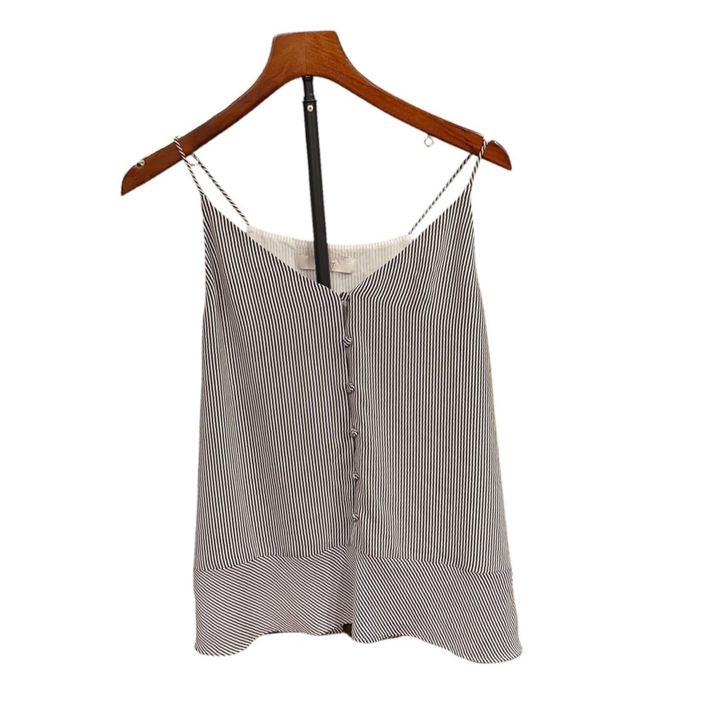 Workwear Loft Black White Striped Button Front Camisole V-Neck Tank Top L